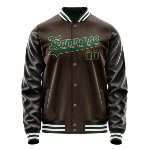 Personalized Brown & Green Solid Color Varsity Letterman Jacket