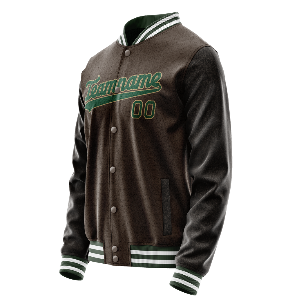 Personalized Brown & Green Solid Color Varsity Letterman Jacket