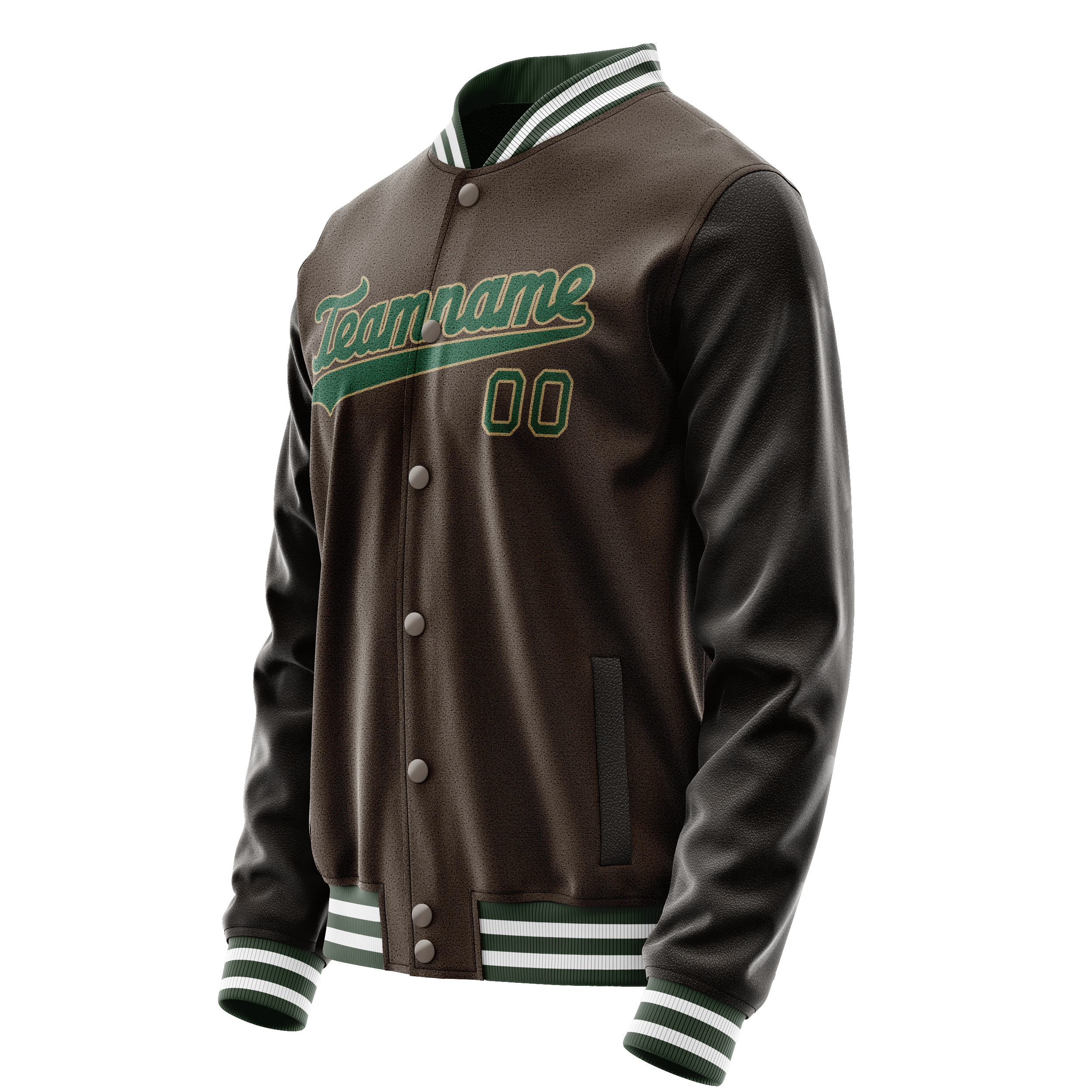 Personalized Brown & Green Solid Color Varsity Letterman Jacket