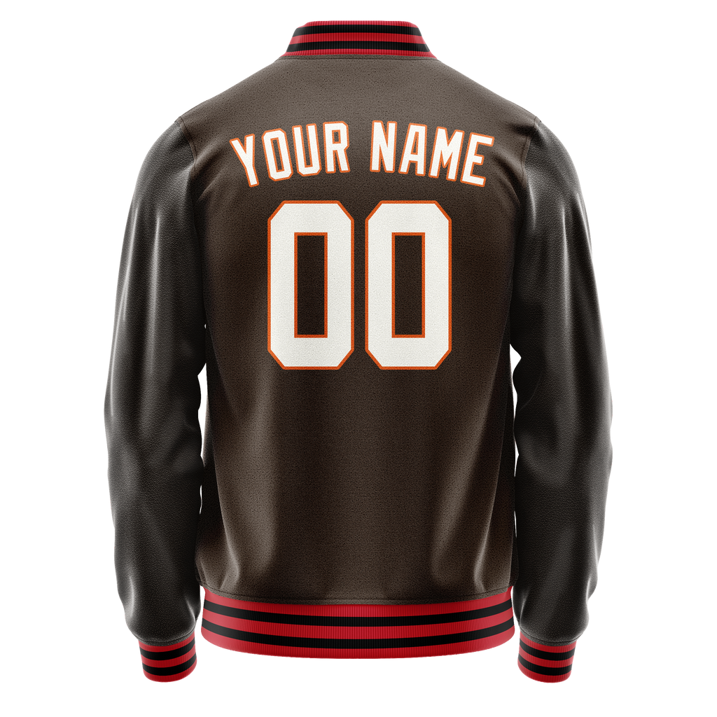 Personalized Brown & White Solid Color Varsity Letterman Jacket