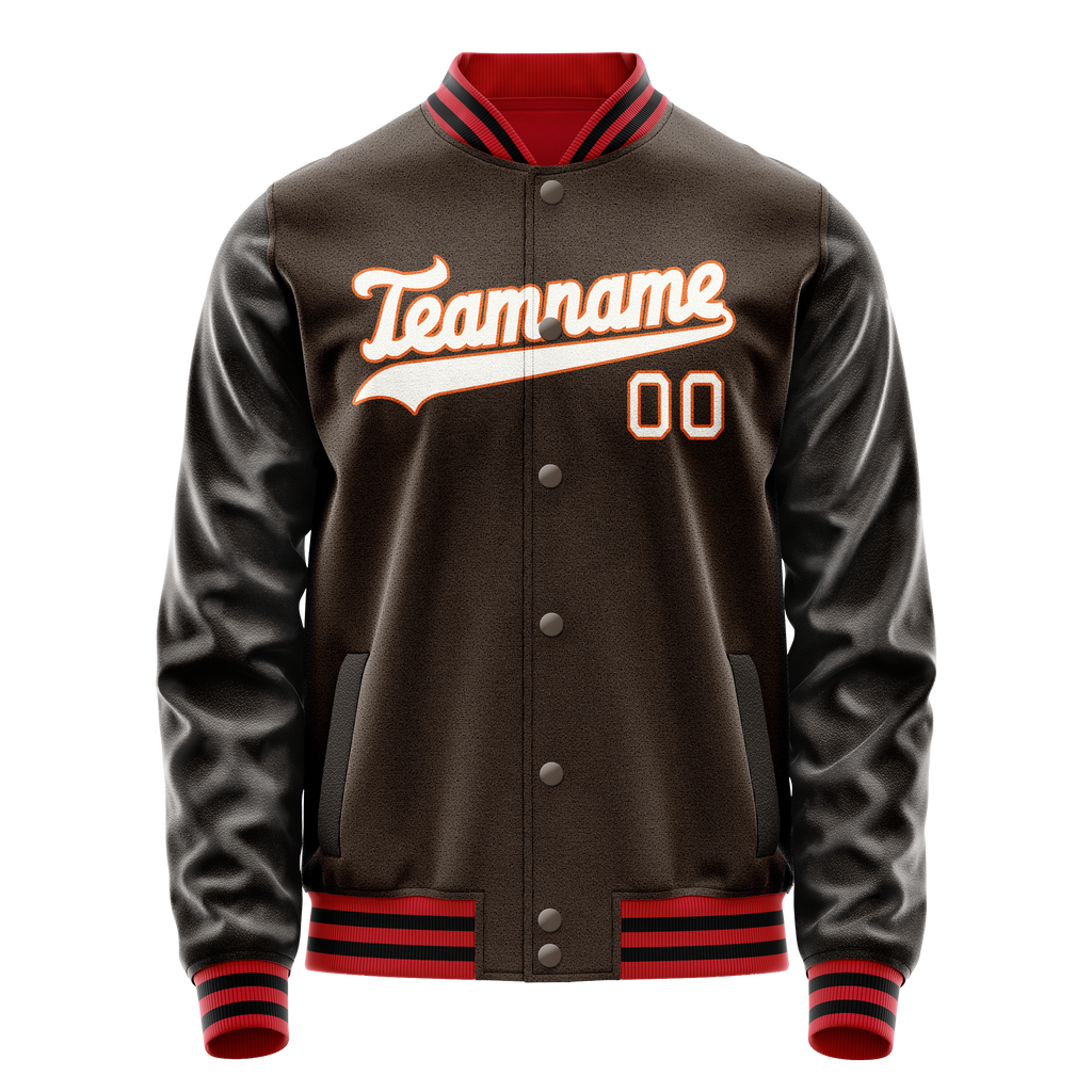 Personalized Brown & White Solid Color Varsity Letterman Jacket