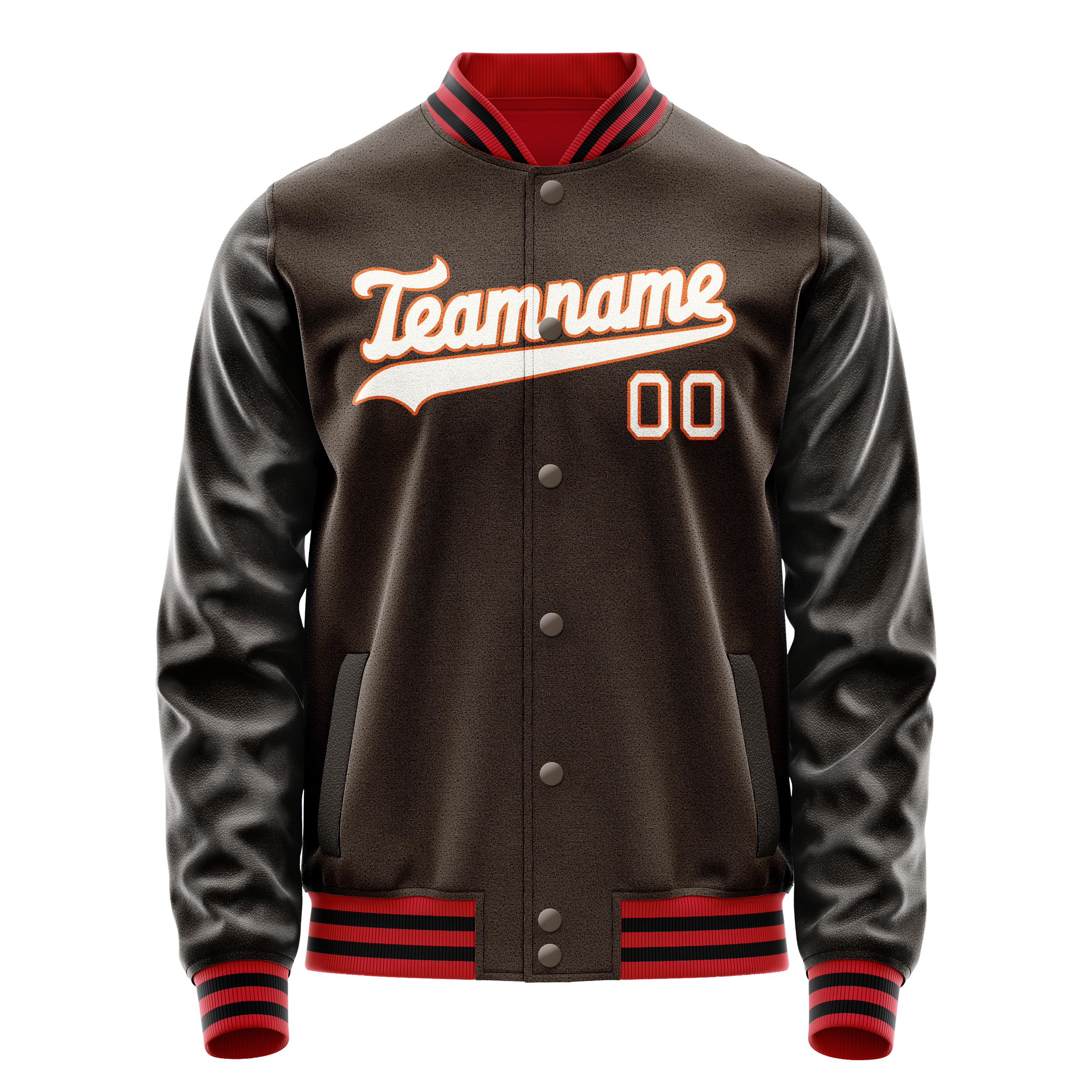 Personalized Brown & White Solid Color Varsity Letterman Jacket