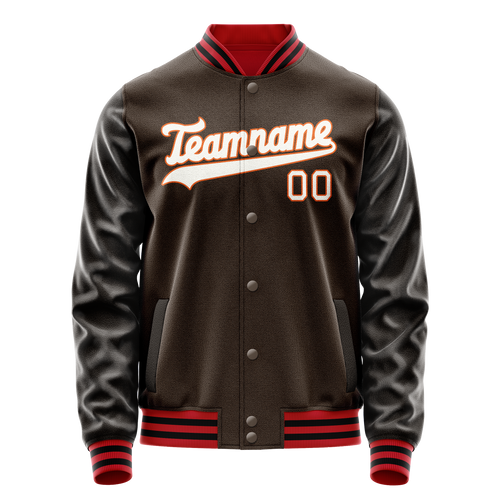 Personalized Brown & White Solid Color Varsity Letterman Jacket