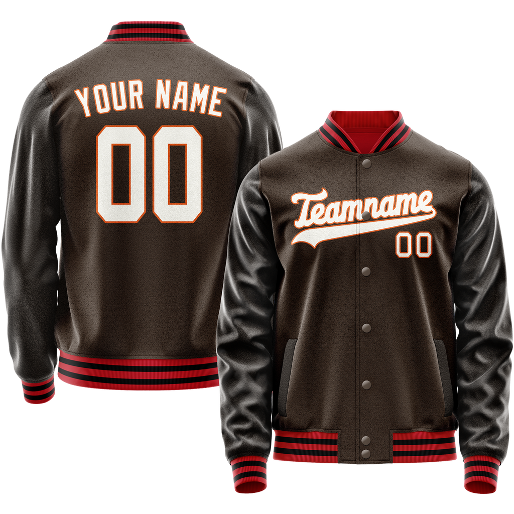 Personalized Brown & White Solid Color Varsity Letterman Jacket