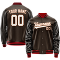 Personalized Brown & White Solid Color Varsity Letterman Jacket