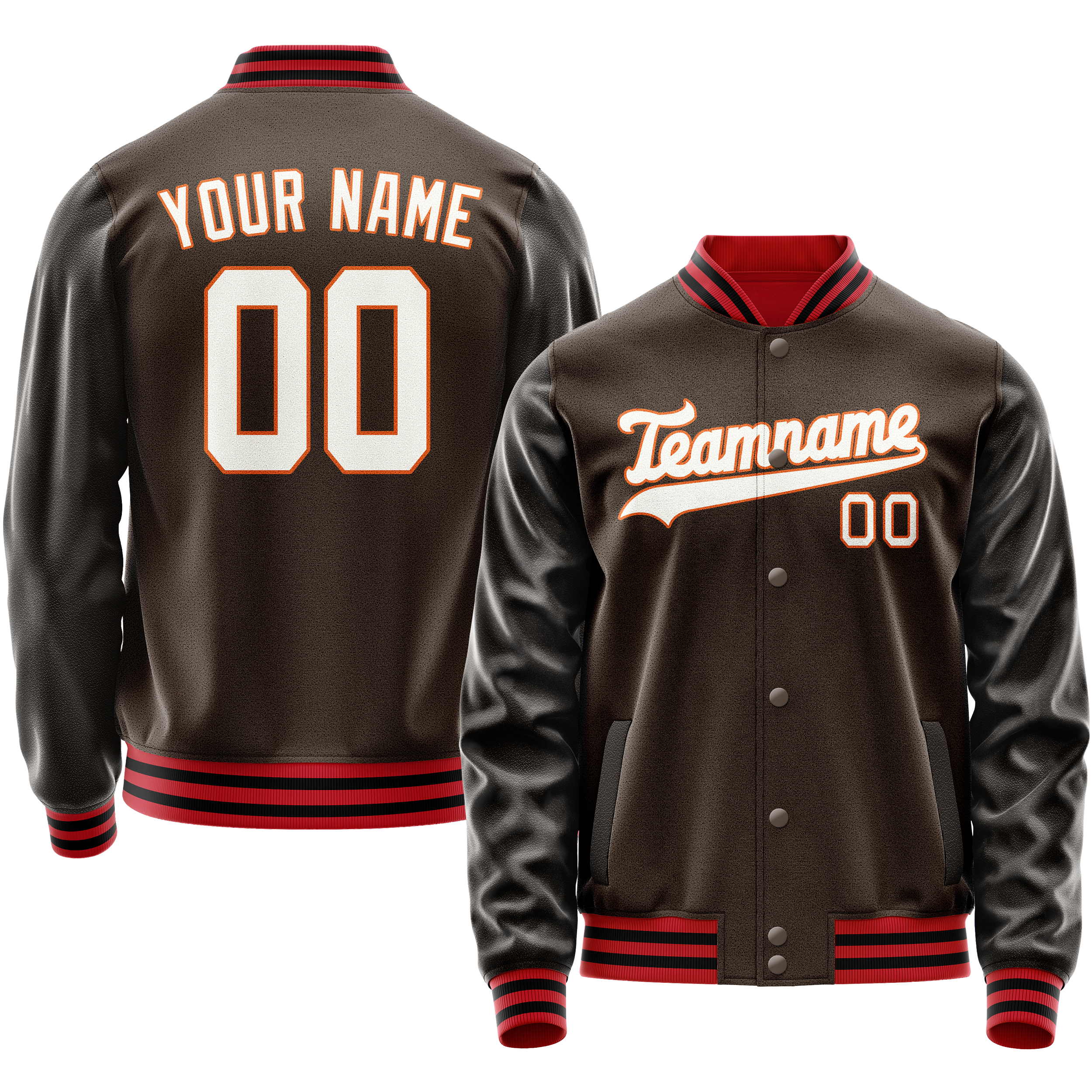Personalized Brown & White Solid Color Varsity Letterman Jacket