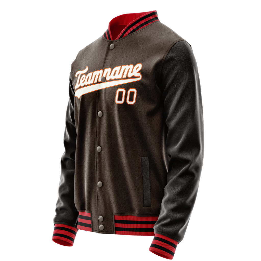 Personalized Brown & White Solid Color Varsity Letterman Jacket