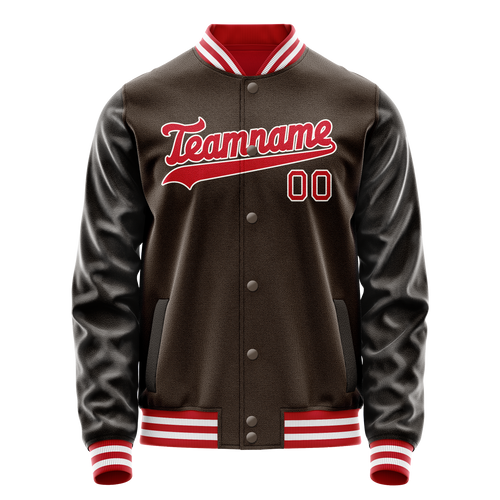 Personalized Brown & Orange Solid Color Varsity Letterman Jacket