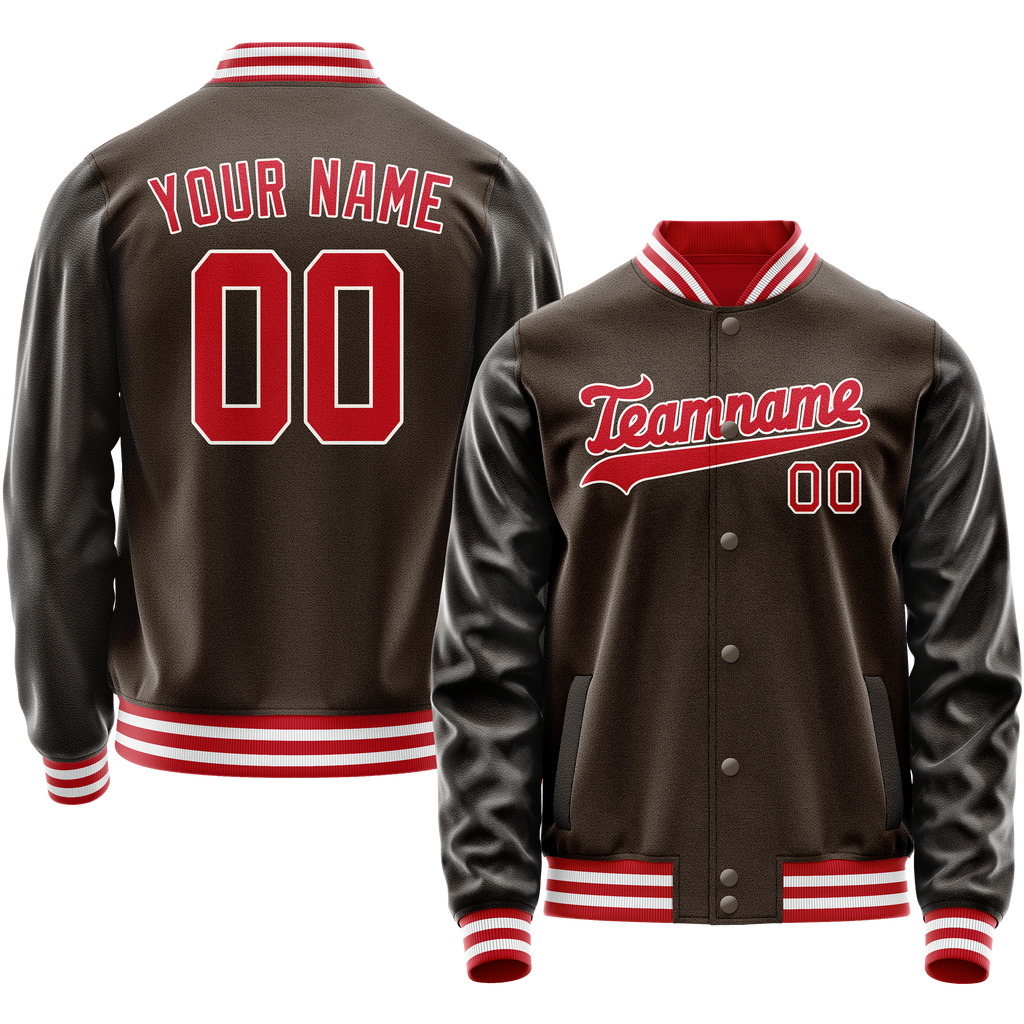 Personalized Brown & Orange Solid Color Varsity Letterman Jacket