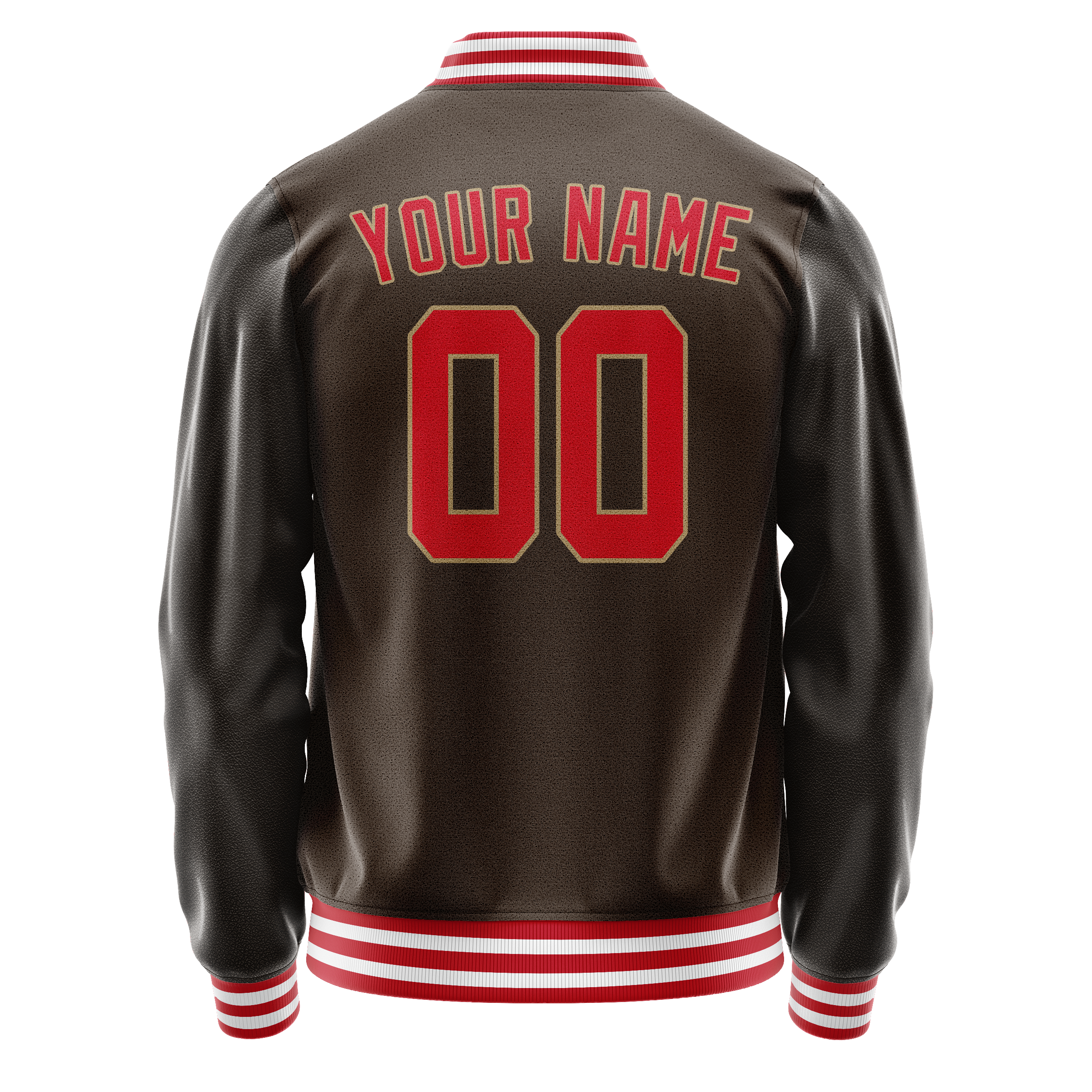 Personalized Brown & Red Solid Color Varsity Letterman Jacket