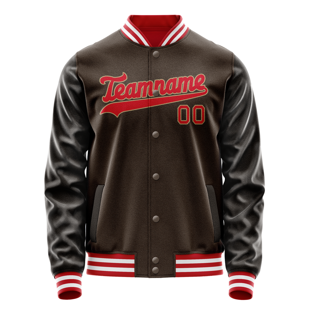 Personalized Brown & Red Solid Color Varsity Letterman Jacket