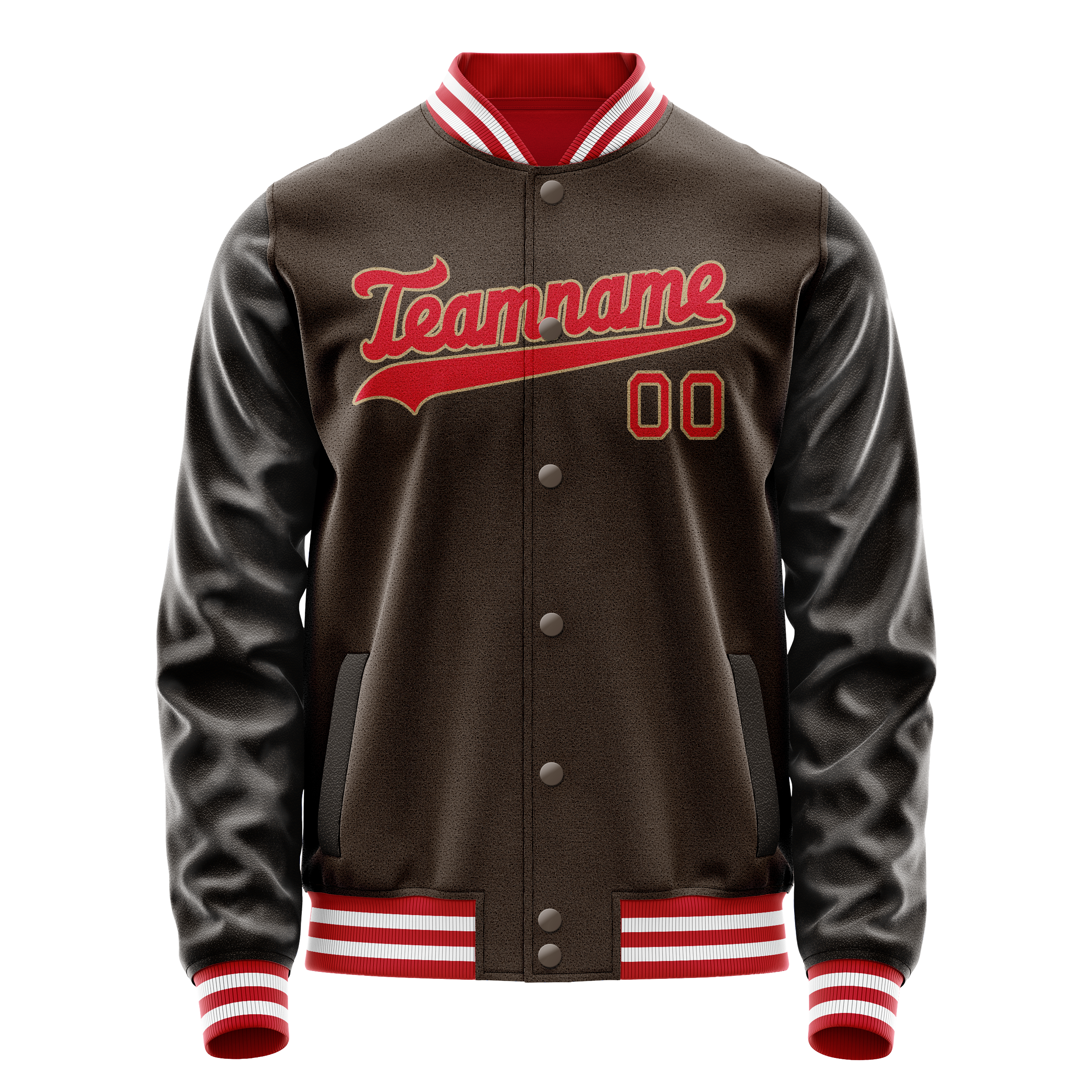 Personalized Brown & Red Solid Color Varsity Letterman Jacket