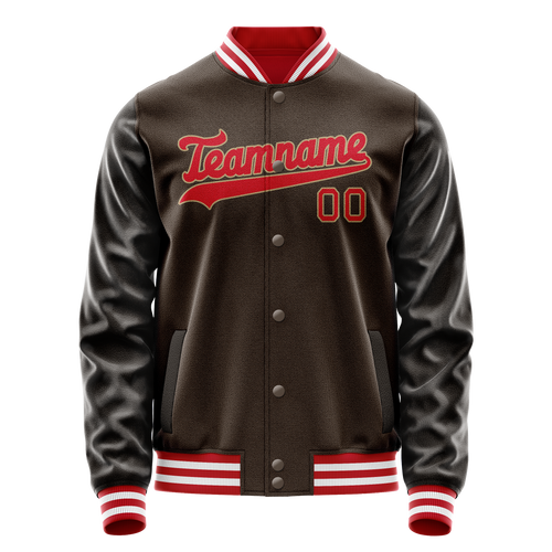 Personalized Brown & Red Solid Color Varsity Letterman Jacket