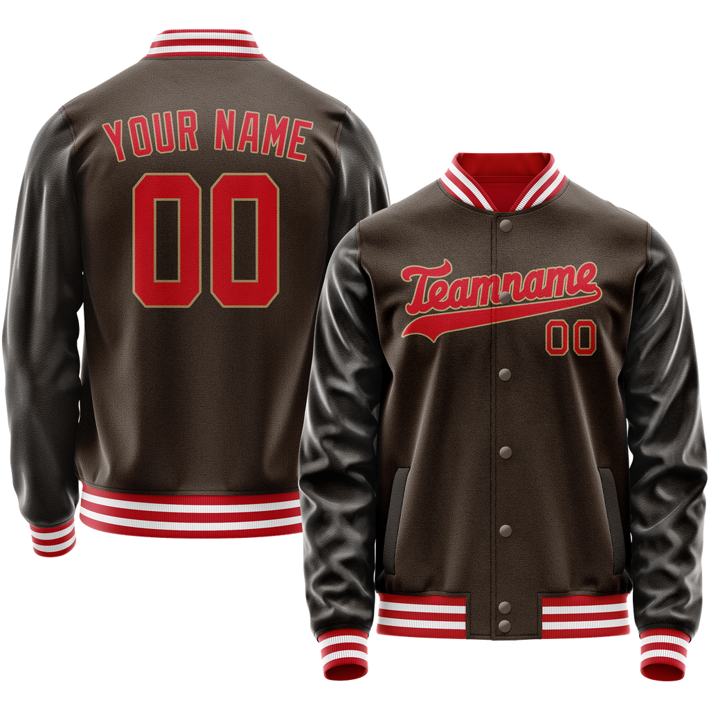 Personalized Brown & Red Solid Color Varsity Letterman Jacket