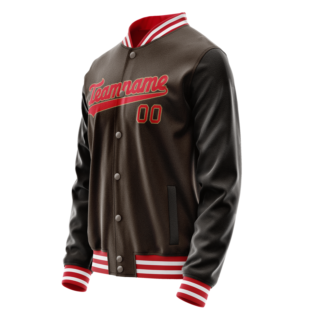 Personalized Brown & Red Solid Color Varsity Letterman Jacket