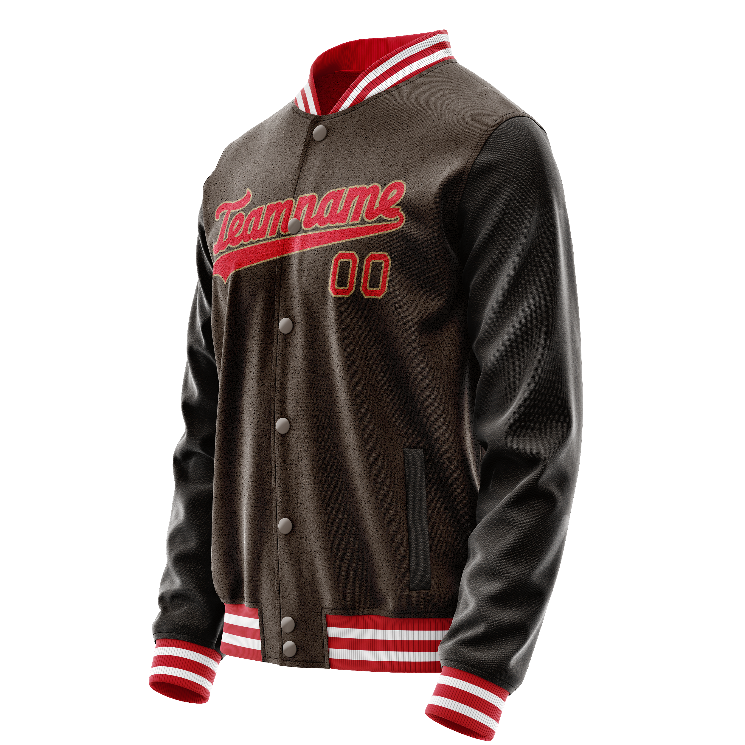 Personalized Brown & Red Solid Color Varsity Letterman Jacket