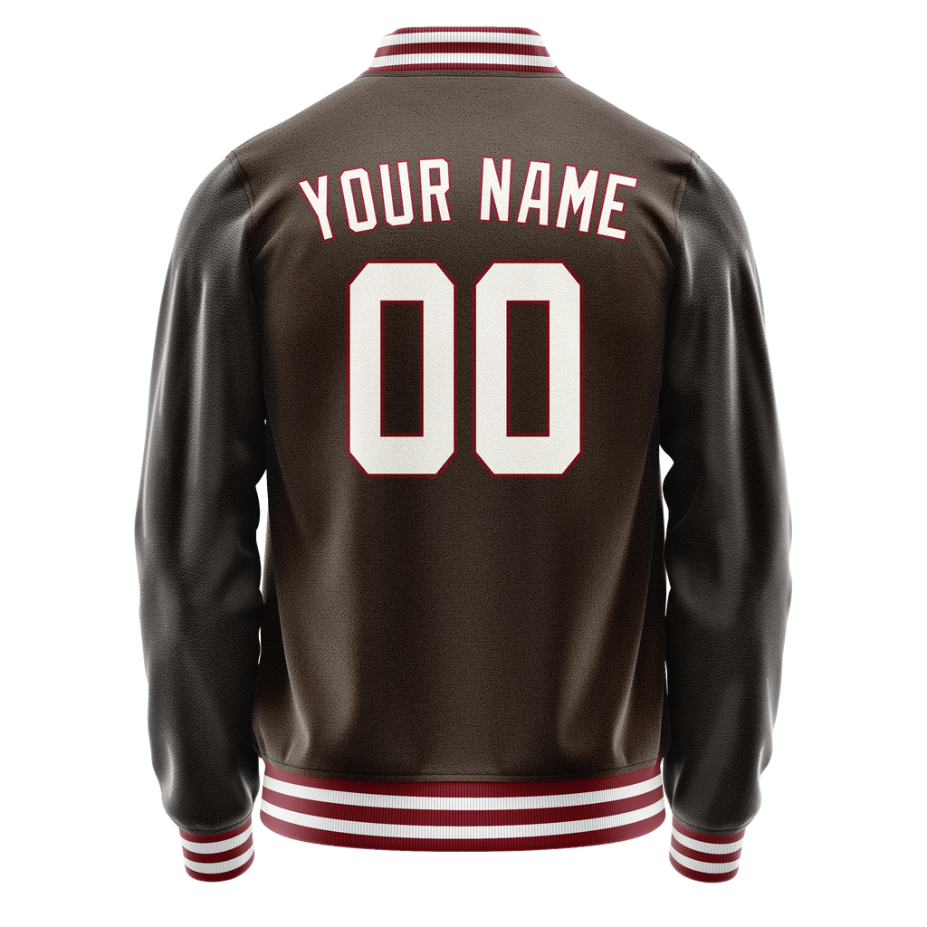 Personalized Brown & White Solid Color Varsity Letterman Jacket