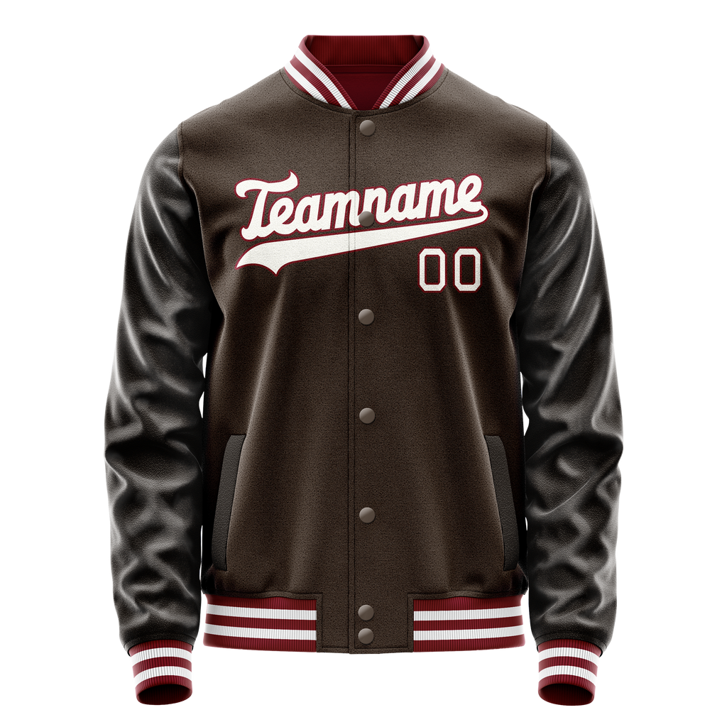Personalized Brown & White Solid Color Varsity Letterman Jacket