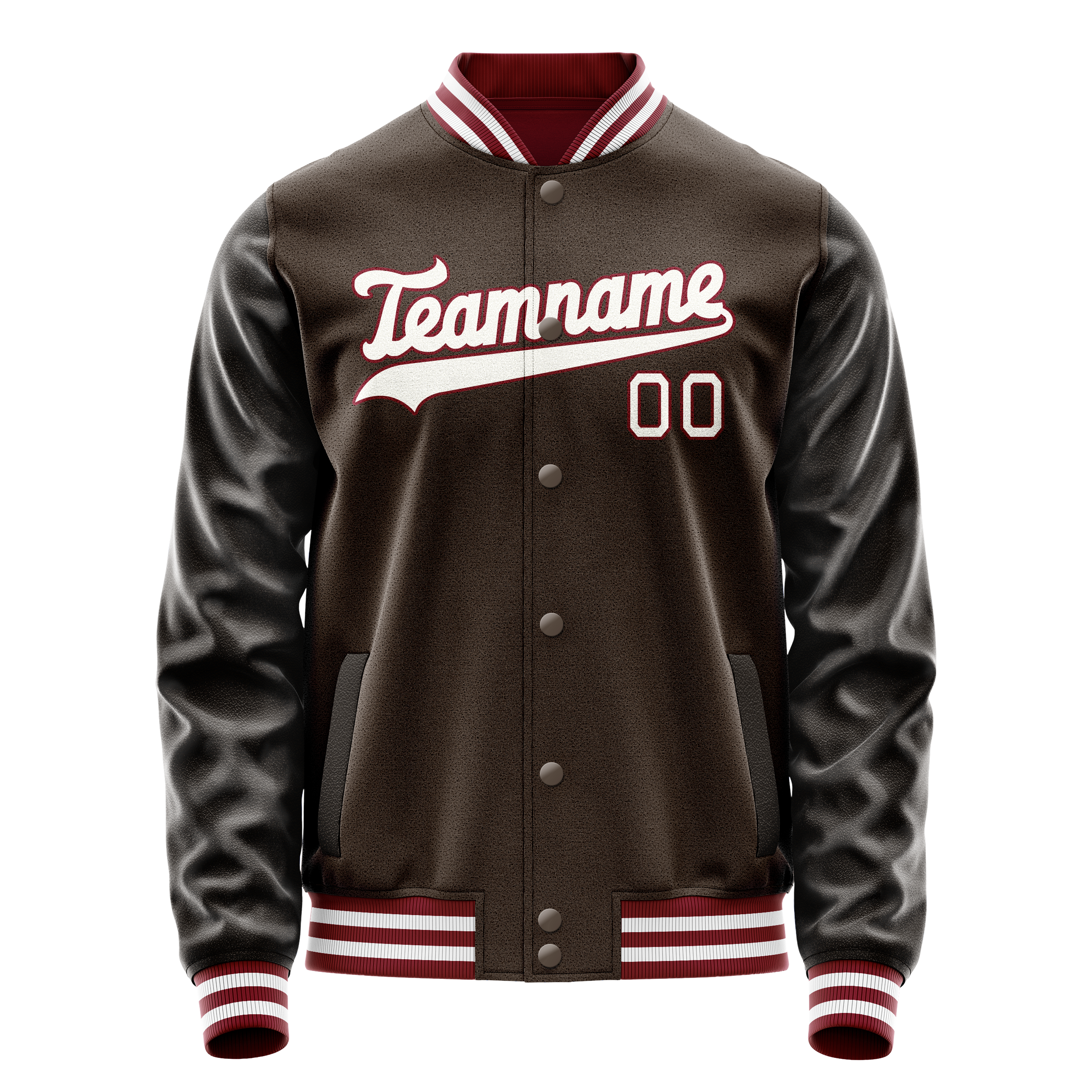 Personalized Brown & White Solid Color Varsity Letterman Jacket
