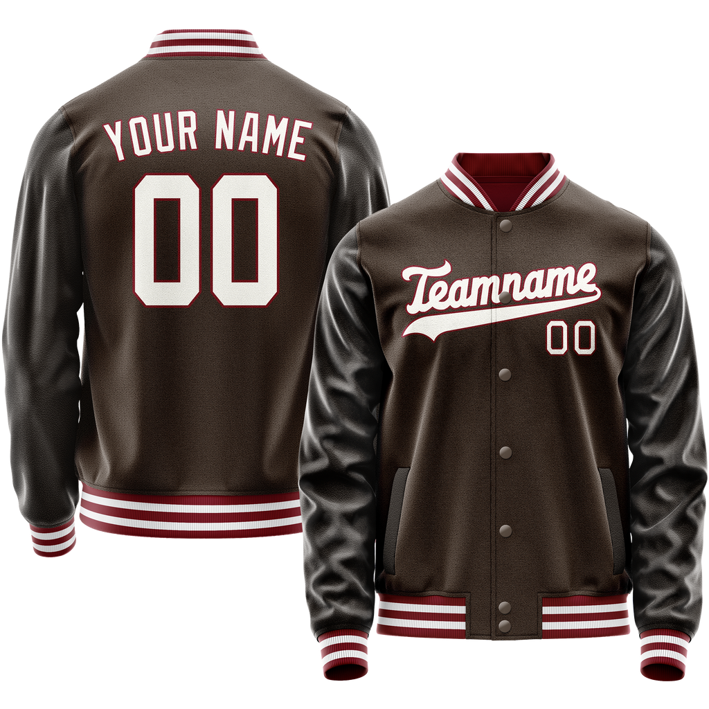Personalized Brown & White Solid Color Varsity Letterman Jacket