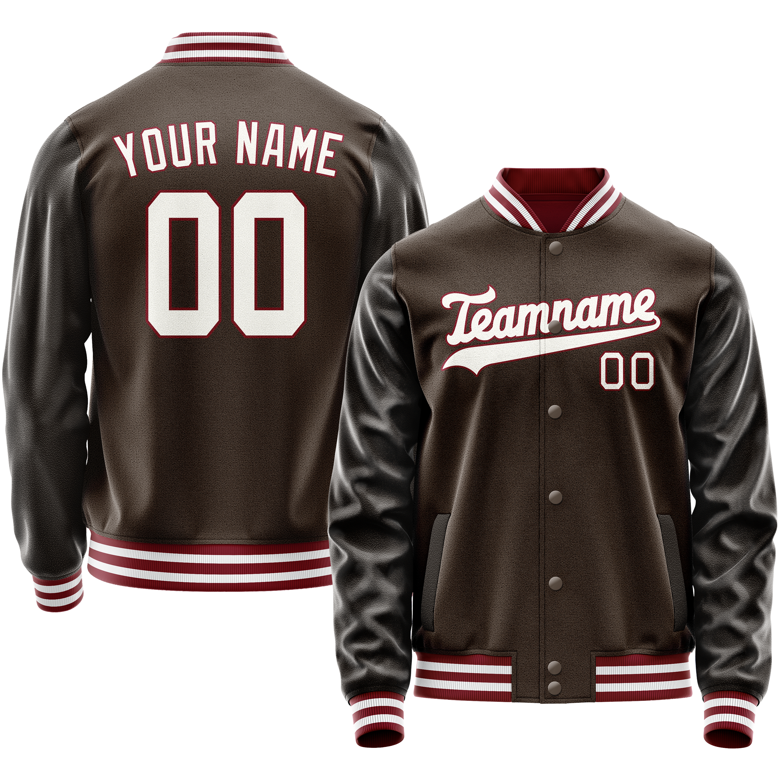 Personalized Brown & White Solid Color Varsity Letterman Jacket