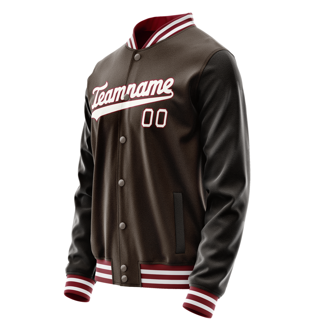 Personalized Brown & White Solid Color Varsity Letterman Jacket
