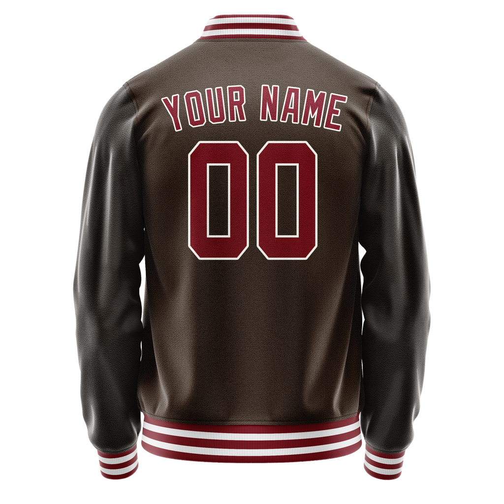 Personalized Brown & Red Solid Color Varsity Letterman Jacket