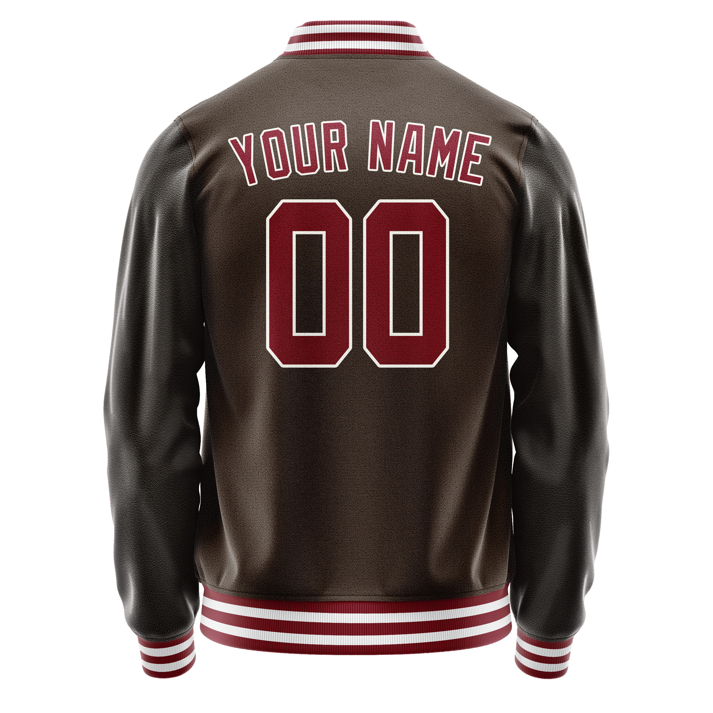 Personalized Brown & Red Solid Color Varsity Letterman Jacket