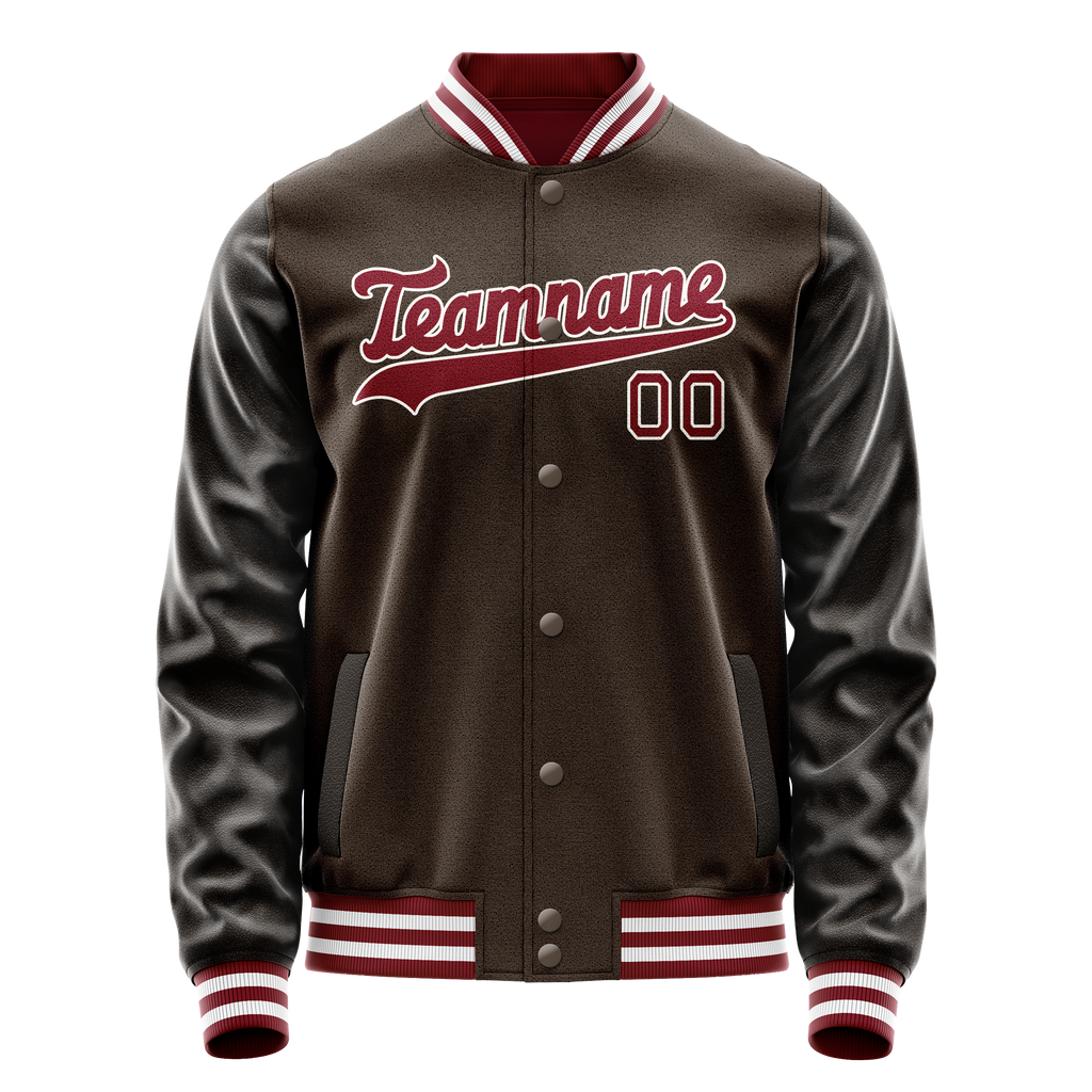 Personalized Brown & Red Solid Color Varsity Letterman Jacket