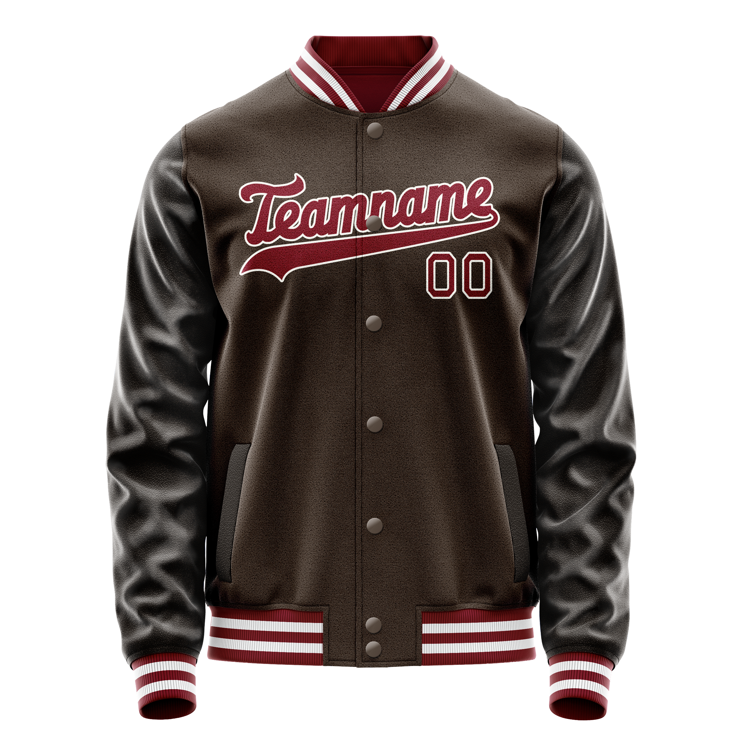 Personalized Brown & Red Solid Color Varsity Letterman Jacket