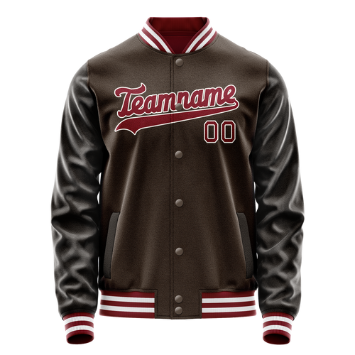 Personalized Brown & Red Solid Color Varsity Letterman Jacket