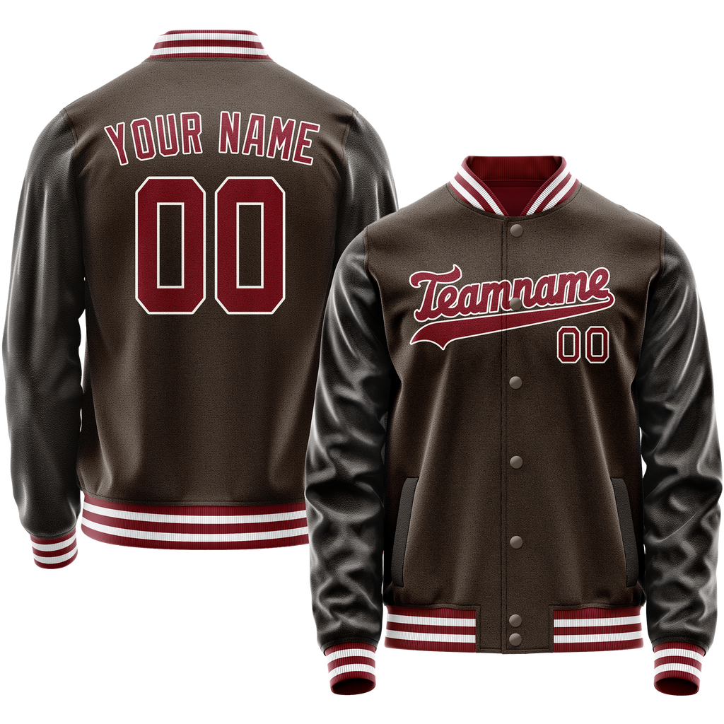 Personalized Brown & Red Solid Color Varsity Letterman Jacket