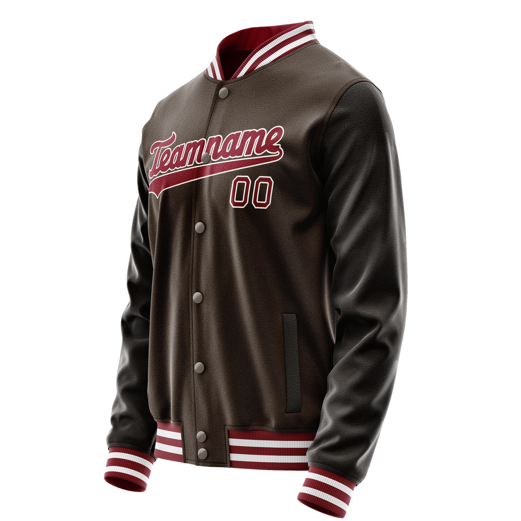 Personalized Brown & Red Solid Color Varsity Letterman Jacket