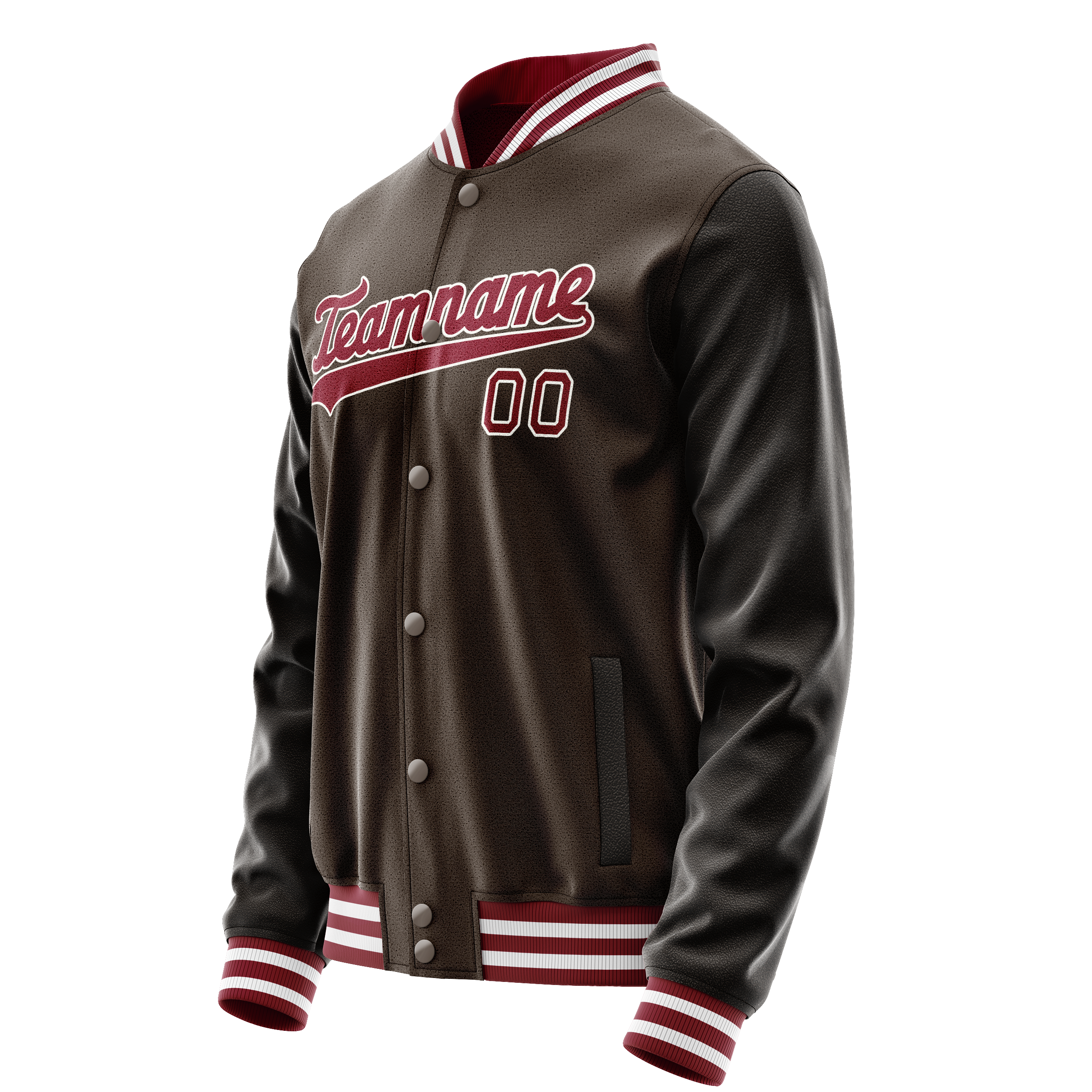 Personalized Brown & Red Solid Color Varsity Letterman Jacket
