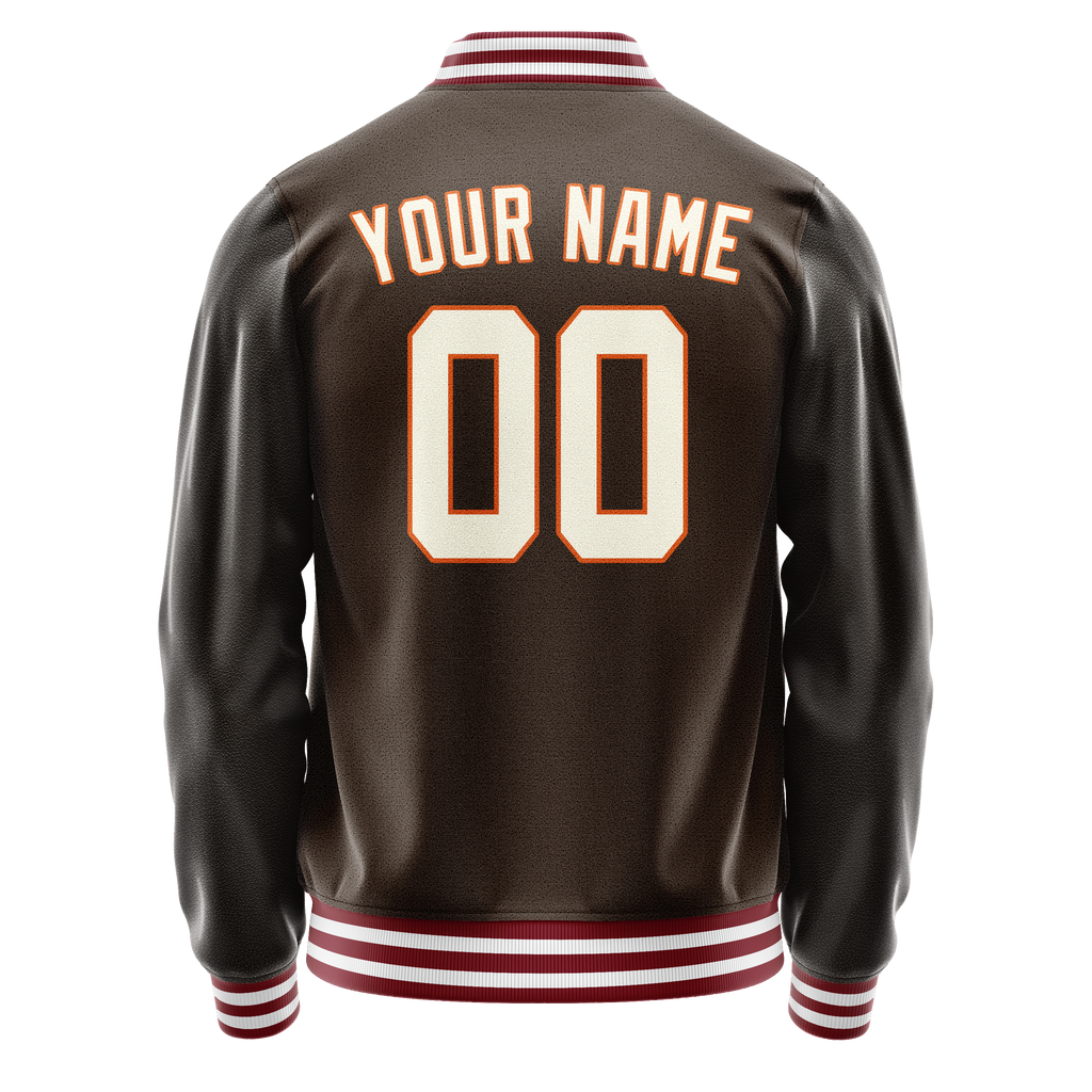Personalized Brown & Gray Solid Color Varsity Letterman Jacket