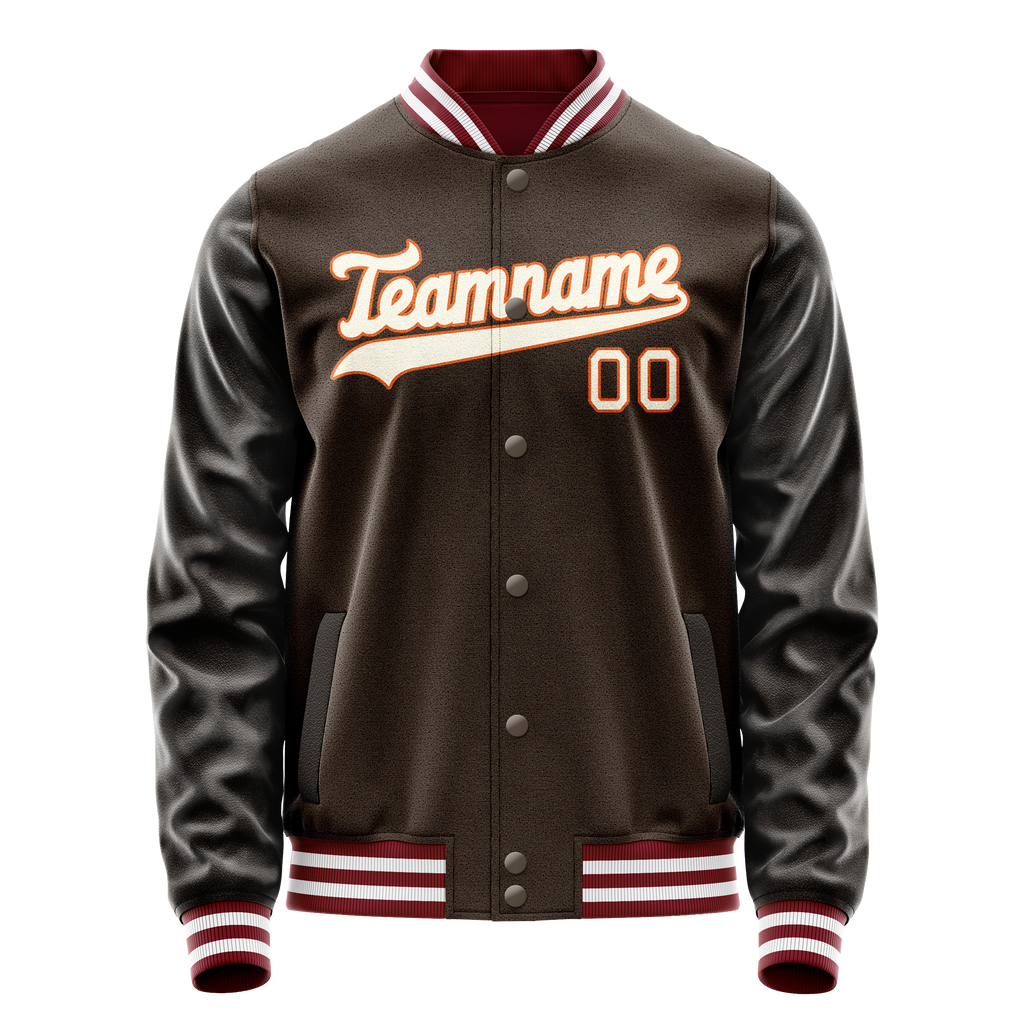 Personalized Brown & Gray Solid Color Varsity Letterman Jacket
