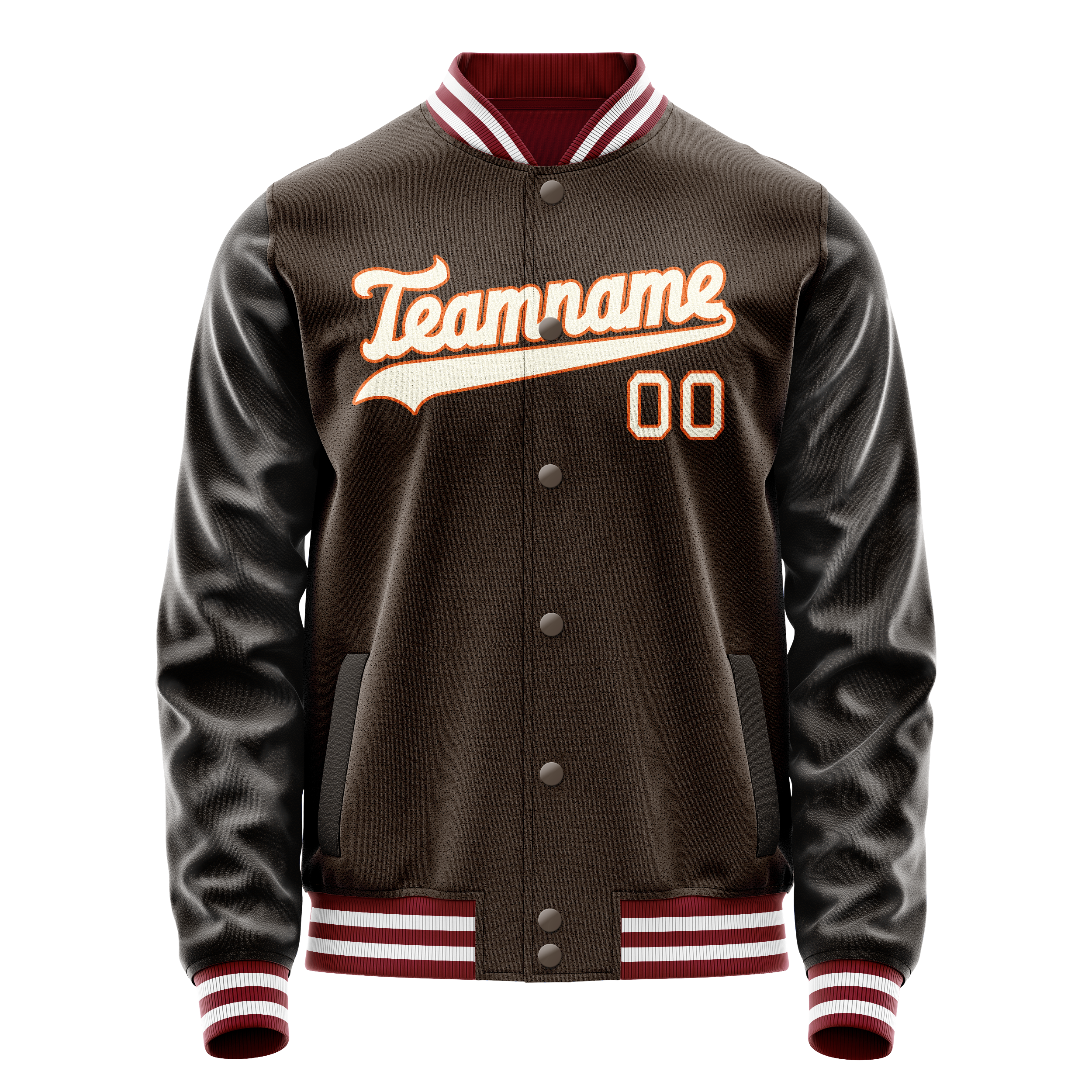 Personalized Brown & Gray Solid Color Varsity Letterman Jacket