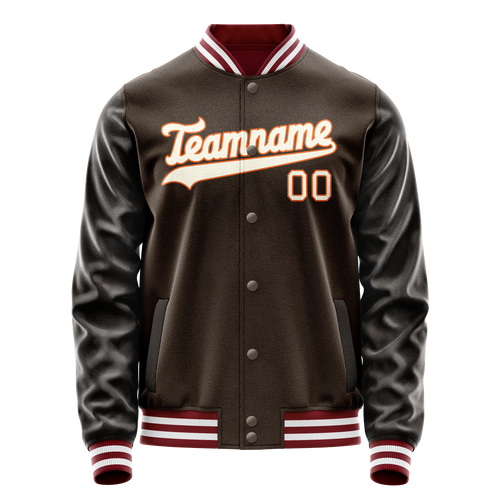 Personalized Brown & Gray Solid Color Varsity Letterman Jacket
