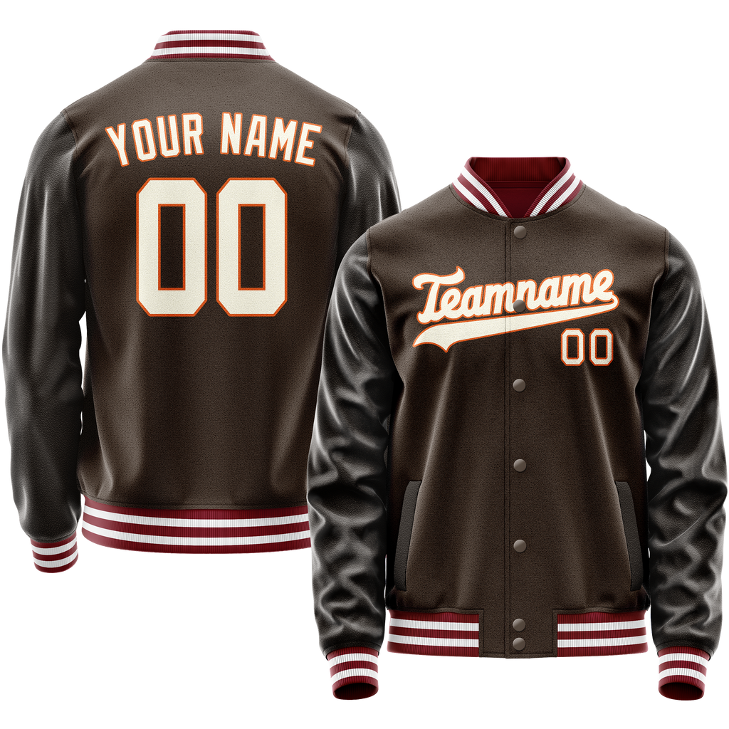 Personalized Brown & Gray Solid Color Varsity Letterman Jacket