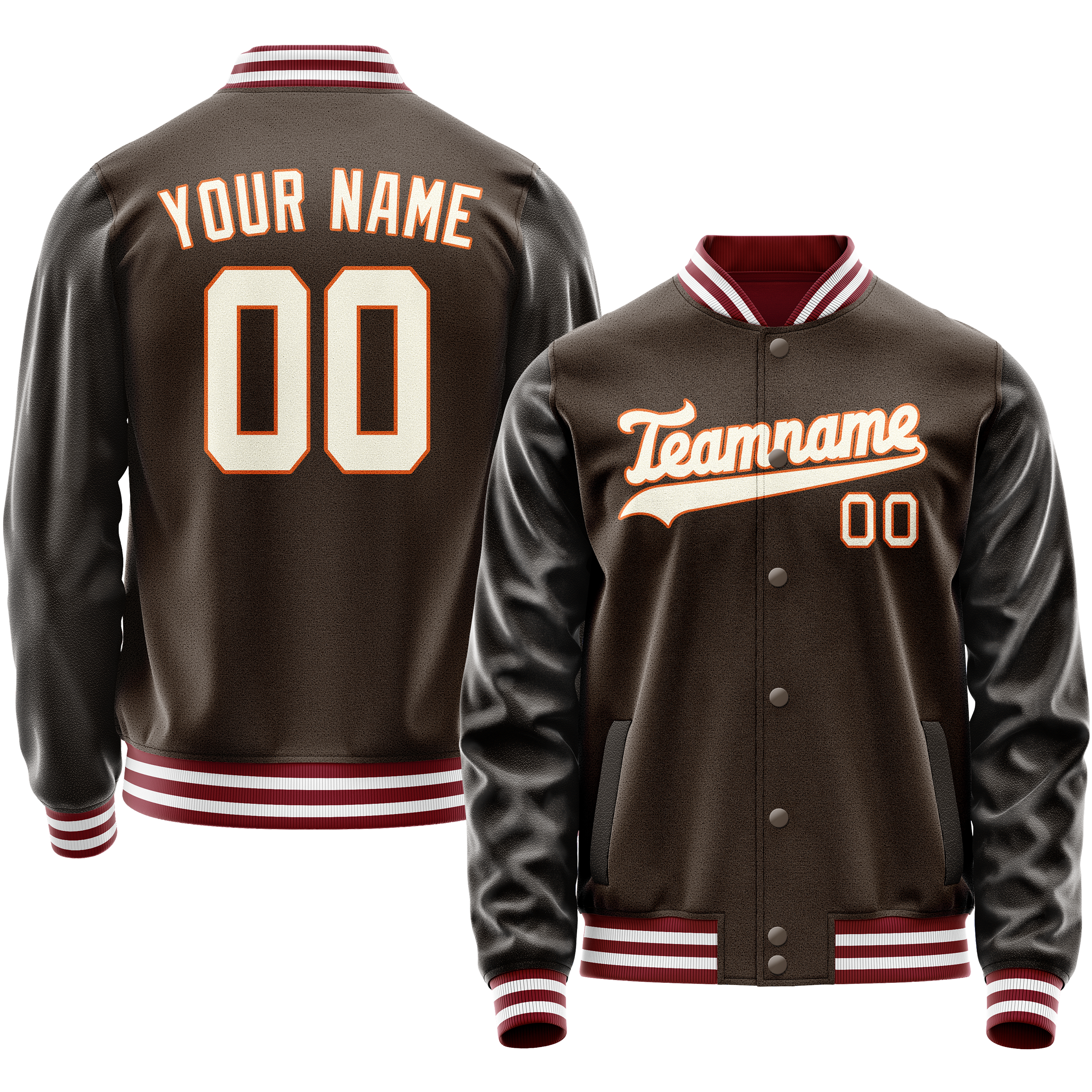 Personalized Brown & Gray Solid Color Varsity Letterman Jacket