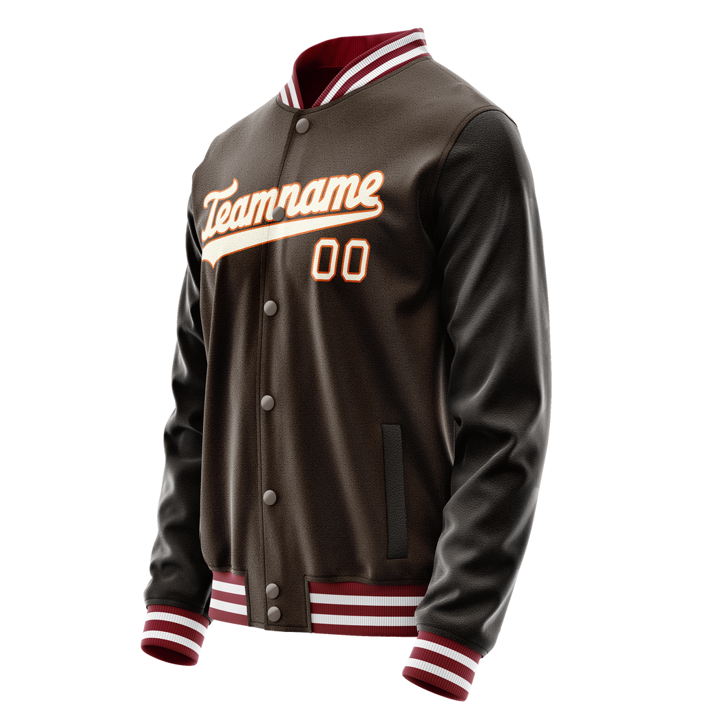 Personalized Brown & Gray Solid Color Varsity Letterman Jacket
