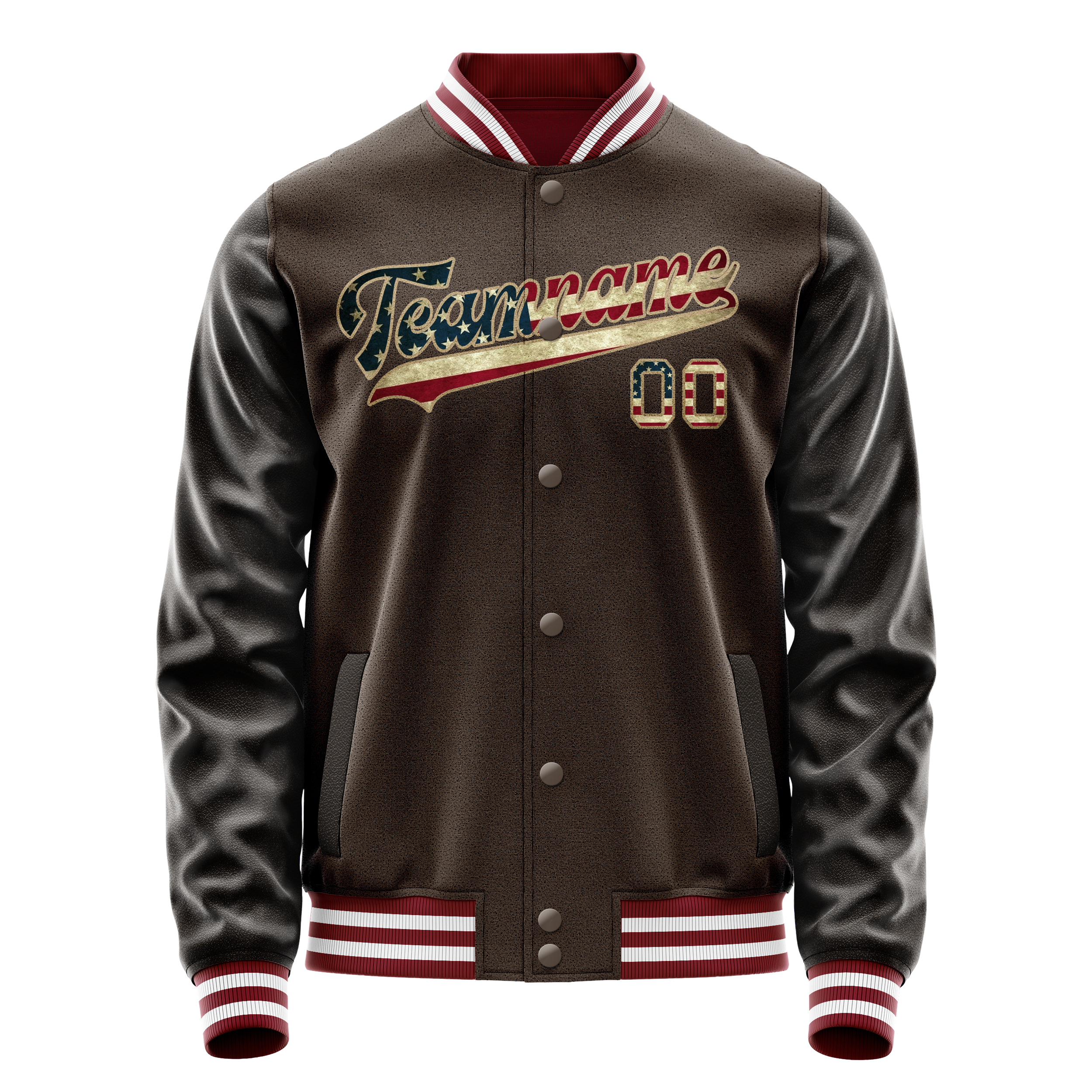 Personalized Brown & Cream Vintage Usa Flag Varsity Letterman Jacket
