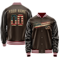 Personalized Brown & Cream Vintage Usa Flag Varsity Letterman Jacket