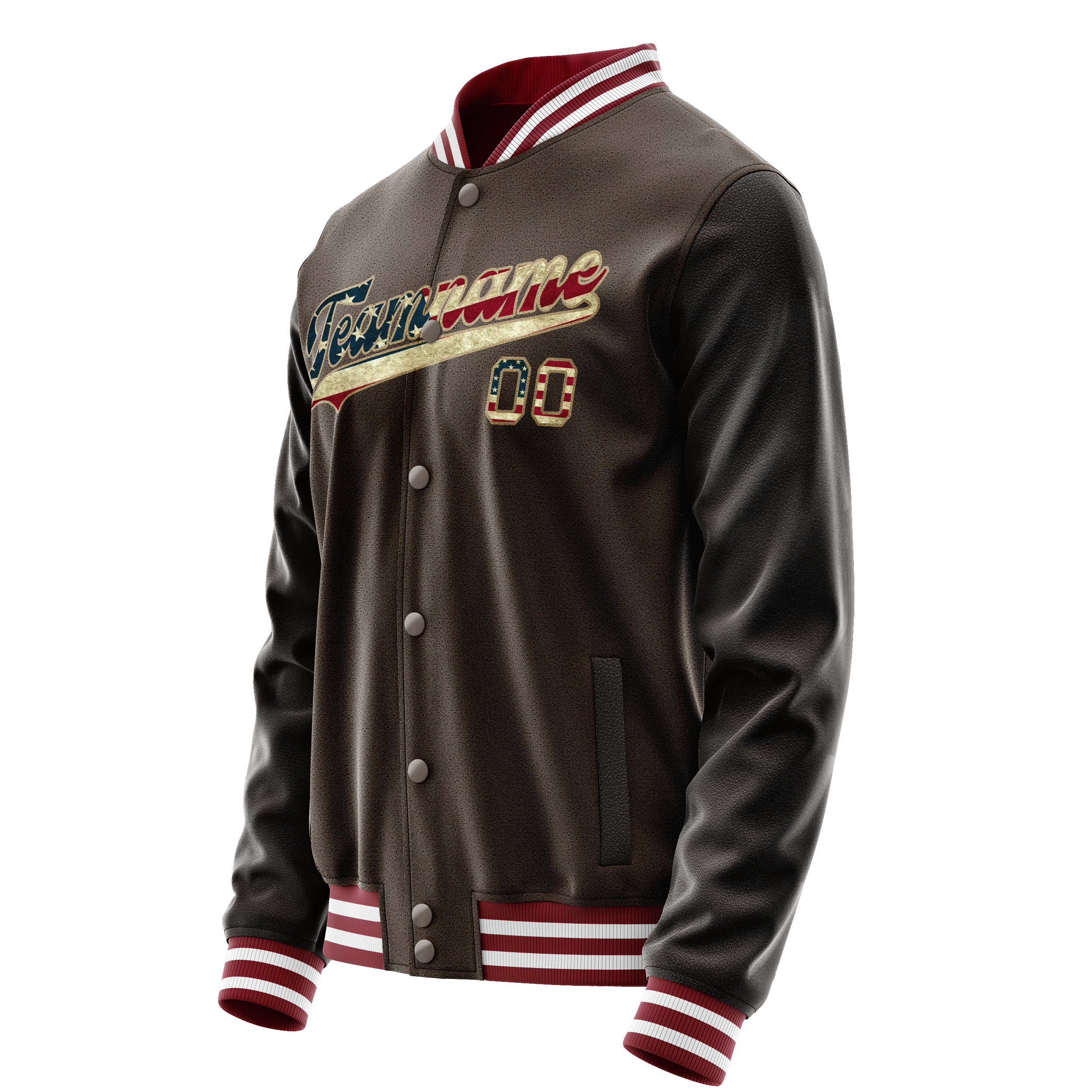 Personalized Brown & Cream Vintage Usa Flag Varsity Letterman Jacket