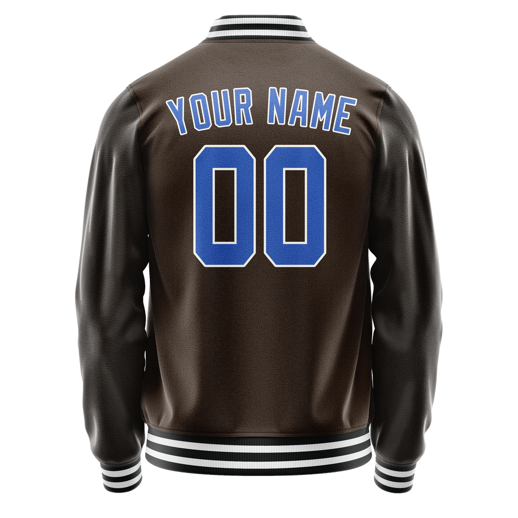 Personalized Brown & Light-Blue Solid Color Varsity Letterman Jacket
