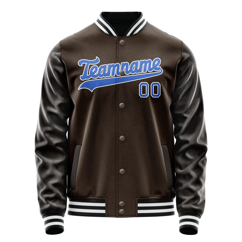 Personalized Brown & Light-Blue Solid Color Varsity Letterman Jacket