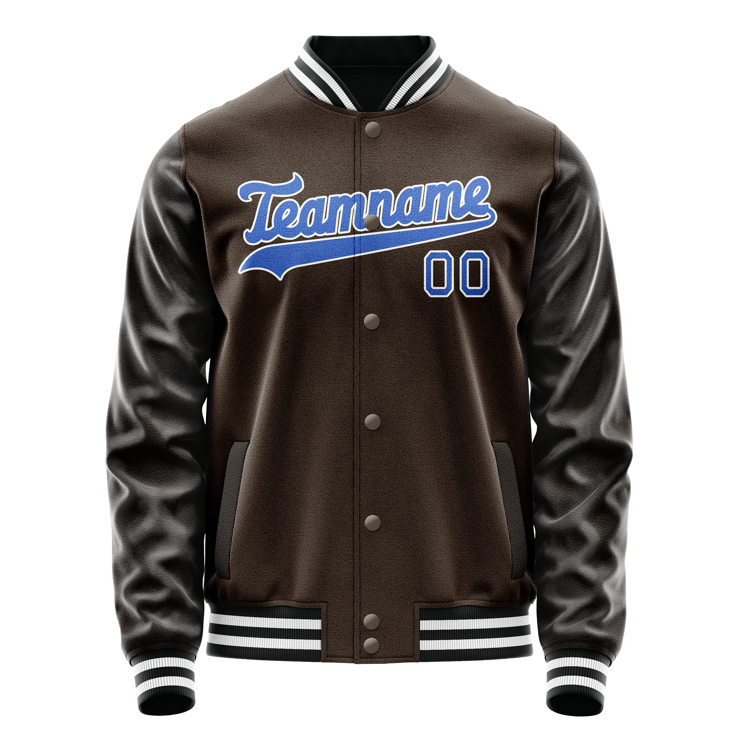 Personalized Brown & Light-Blue Solid Color Varsity Letterman Jacket