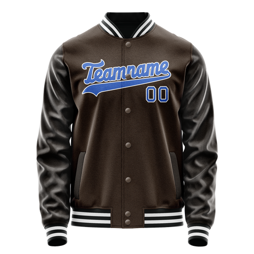 Personalized Brown & Light-Blue Solid Color Varsity Letterman Jacket