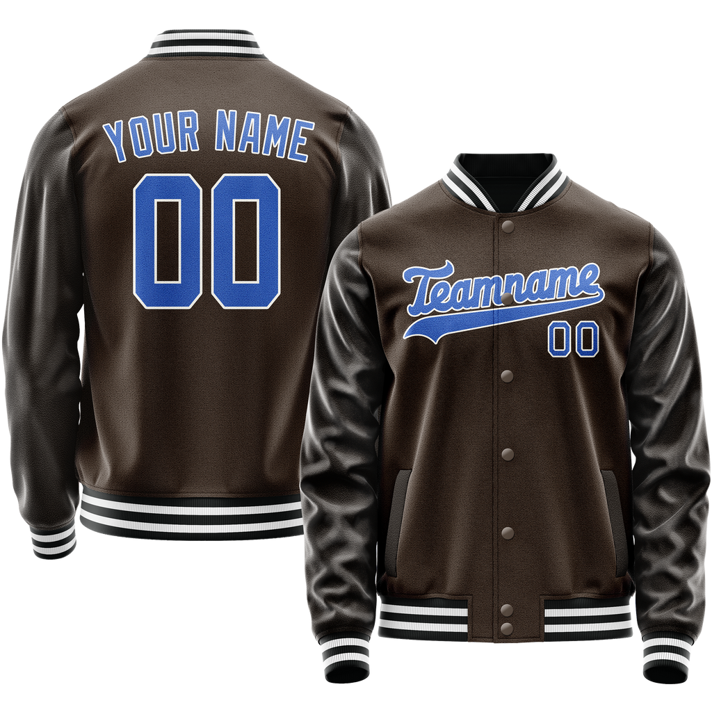 Personalized Brown & Light-Blue Solid Color Varsity Letterman Jacket