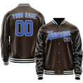 Personalized Brown & Light-Blue Solid Color Varsity Letterman Jacket